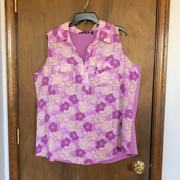 Relisted Architect retro floral print on front w pockets sleeveless 2X - Picture 10 of 17